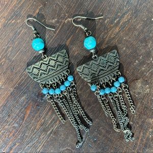 Vintage turquoise long dangle earrings